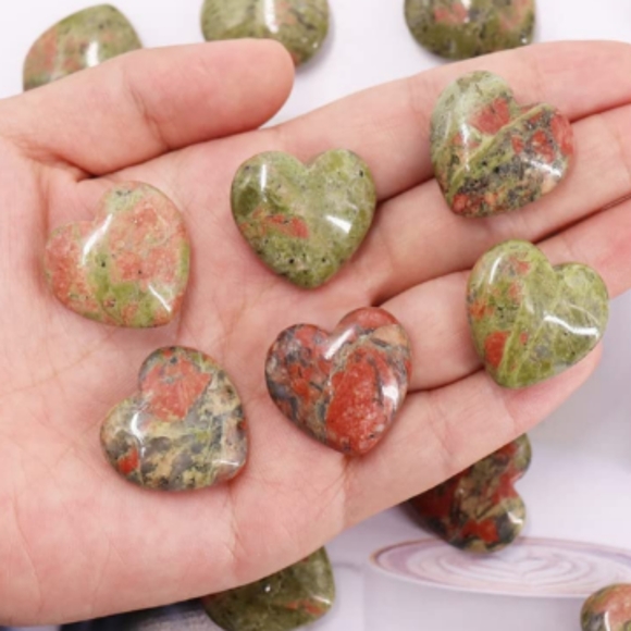 Carved Unakite Gemstone Heart Pocket Stone Green Pink Love Gift Gem Worry Rock - Picture 6 of 6